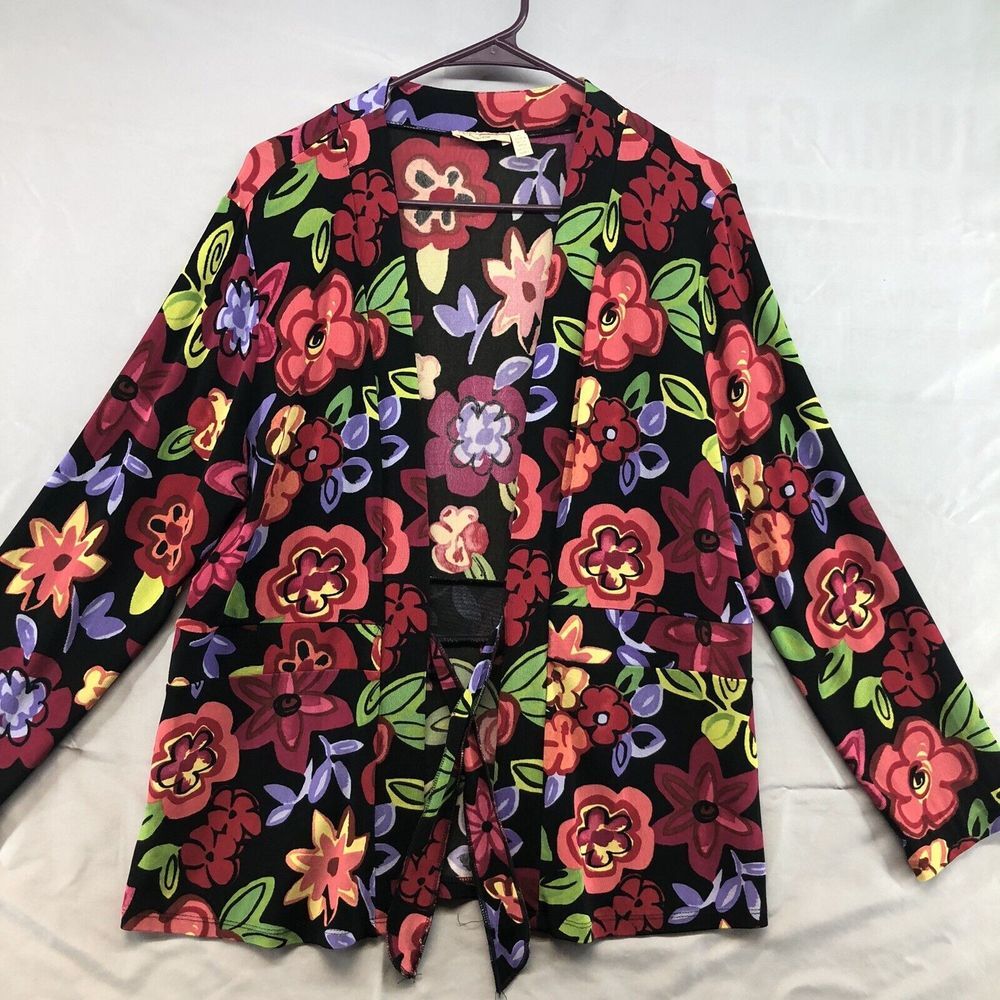 Choices Black Floral Long Sleeve Top Size L Women Business Casual Wear